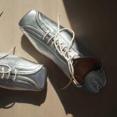 平底女鞋 HOME WORK原创设计银色系带牛皮手工两穿方头皮德比鞋