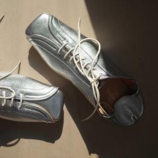 平底女鞋 WORK原创设计银色系带牛皮手工两穿方头皮德比鞋 HOME