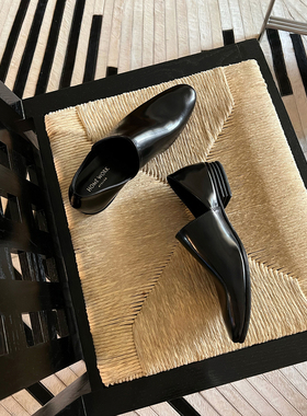 HOME WORK 原创设计师牛皮手工简洁一脚蹬单鞋Chouette漆黑色