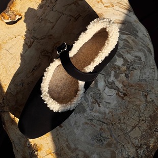 HOME WORK原创设计师手工温暖羊羔毛玛丽珍平底鞋