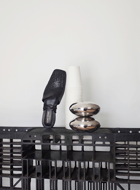 HOME WORK 19ss原创设计师优雅时髦编织简洁方头鞋 亮黑.