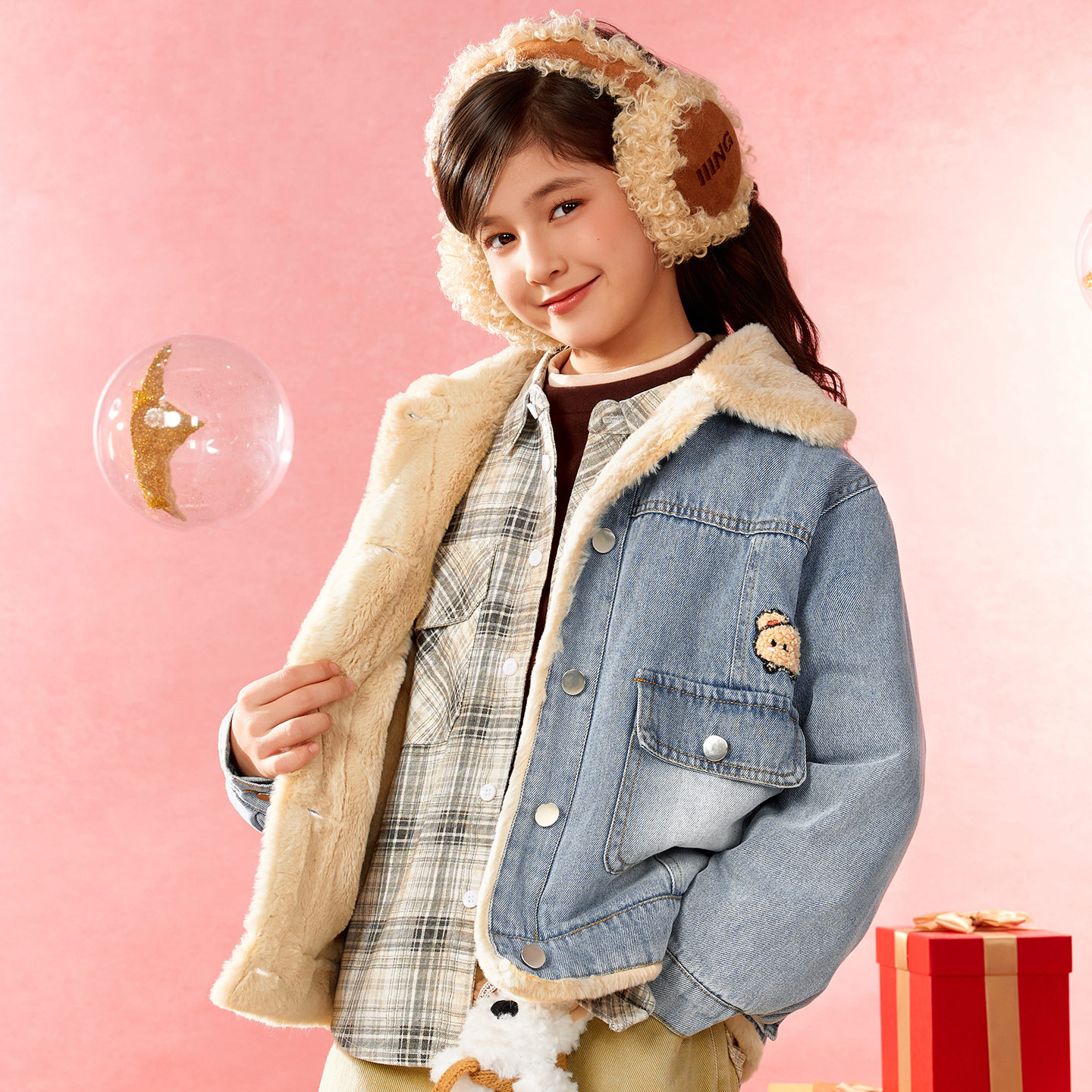 小虎帕蒂冬季新款女童加绒牛仔