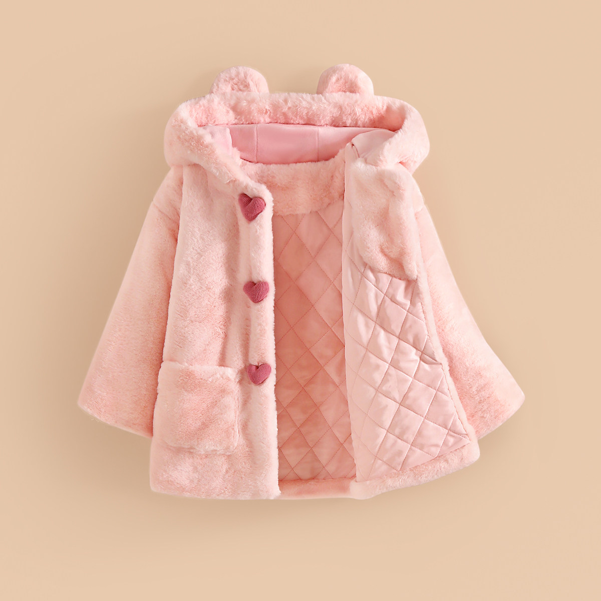 小虎帕蒂爱心毛毛外套中大女童可爱甜美粉色外套毛绒保暖外搭秋冬