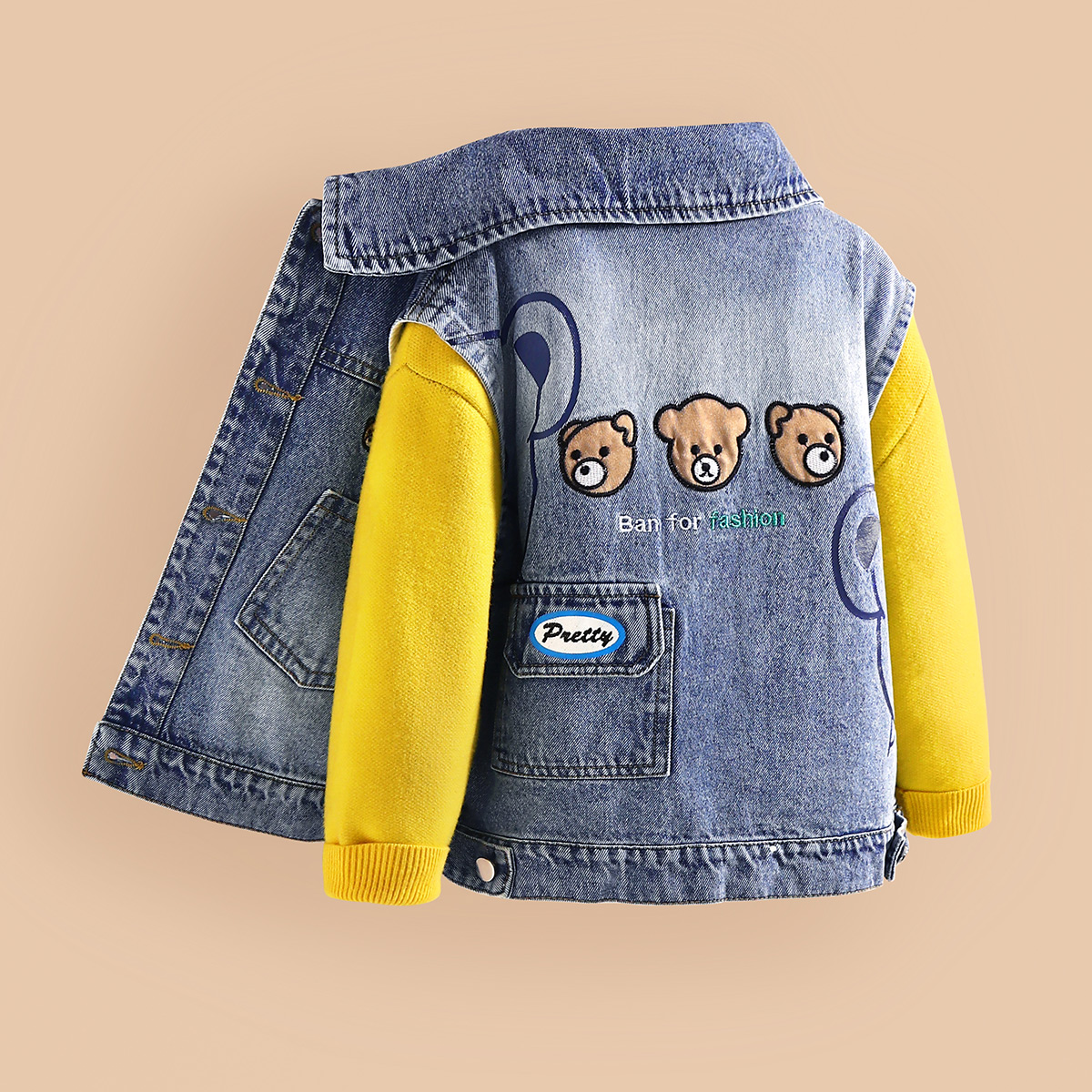 男童小熊刺绣牛仔马甲