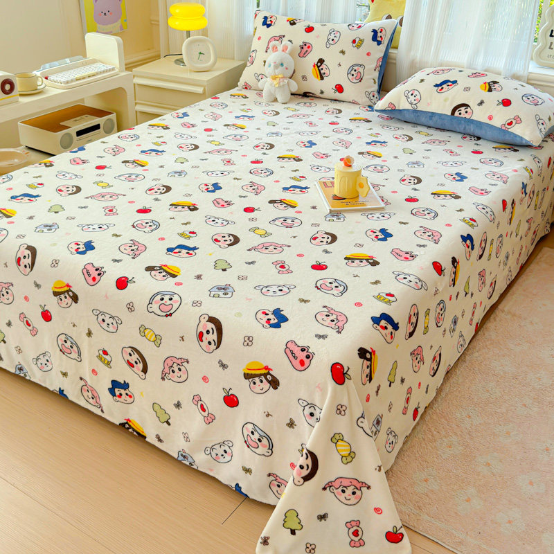 冬季可爱卡通保暖牛奶绒床单单件珊瑚绒被单儿童宿舍单人床垫单子