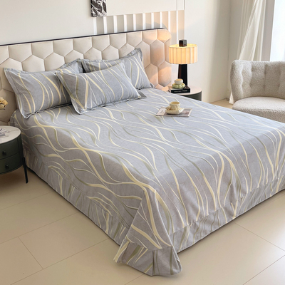 秋冬ins风灰线条纯棉磨毛床单单件加厚全棉被单1.5m1.8m米三件套