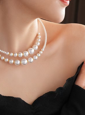 时尚简约大小珍珠弹力项圈女项饰