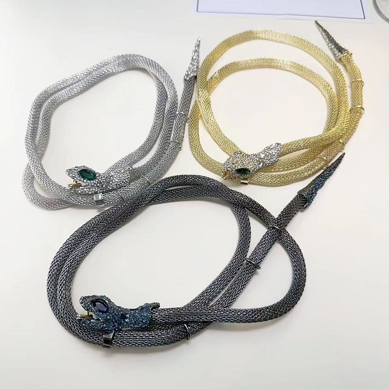 欧美夸张高级感蛇形水钻宝石蛇骨项链女气质百搭个性摄影派对饰品