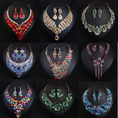 夸张水晶闪宝石项链耳环套装 欧美奢华 时尚 礼服宴会新娘女配饰品