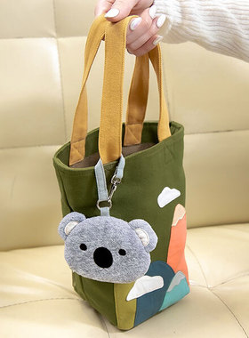 台湾啵啵猫 121507 可爱无尾熊纯棉布手提包绿色新款水壶袋水杯套