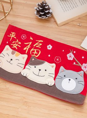 台湾啵啵猫 620189 可爱猫咪春节节日红包利是纯棉布艺新款包包