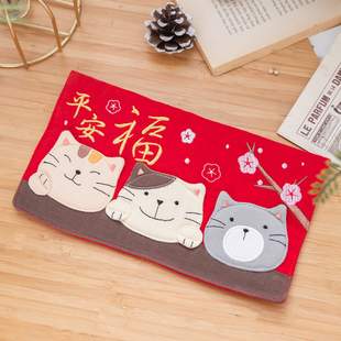 台湾啵啵猫 620189 可爱猫咪春节节日红包利是纯棉布艺新款包包