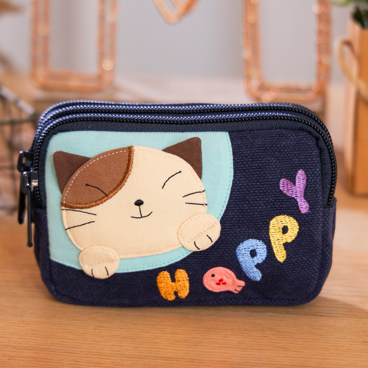 台湾可爱猫咪三层杂物包纯棉布
