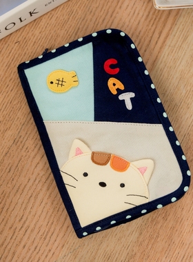 可爱啵啵猫 620237 卡通猫咪零钱包拼布设实用收纳护照包证件套