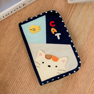 可爱啵啵猫 620237 卡通猫咪零钱包拼布设实用收纳护照包证件套