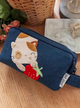 清仓特价 PETSHOP NCZ-343可爱卡通猫咪纯棉布艺三层手拿包杂物包