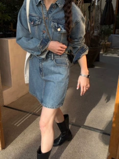 复古显瘦衬衫 2023新款 裙短裙 CBOMB气质收腰牛仔连衣裙女春季 韩版