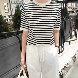 商迦婗儿夏季 t恤遮肚子巨显瘦polo领真丝上衣 冰丝针织衫 女士短袖