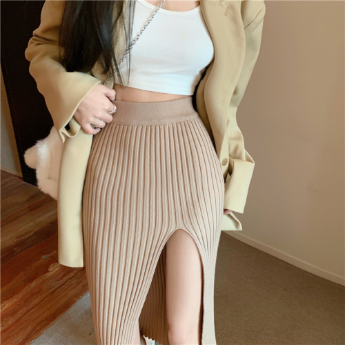 Real shooting real price split skirt slim hot girl sexy knitted skirt winter pure desire wind high waist temperament skirt