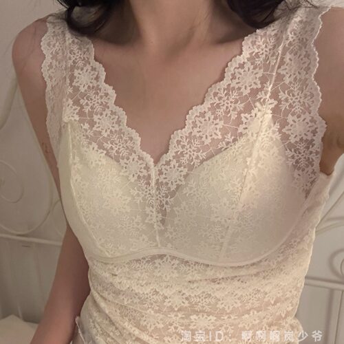 白色内搭带乳胶胸垫爆款大码蕾丝吊带打底背心美背夏天薄文胸一体