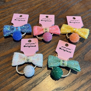 【清仓】 韩国pom pom发饰彩色金丝闪闪蝴蝶结弹力发圈皮筋头绳