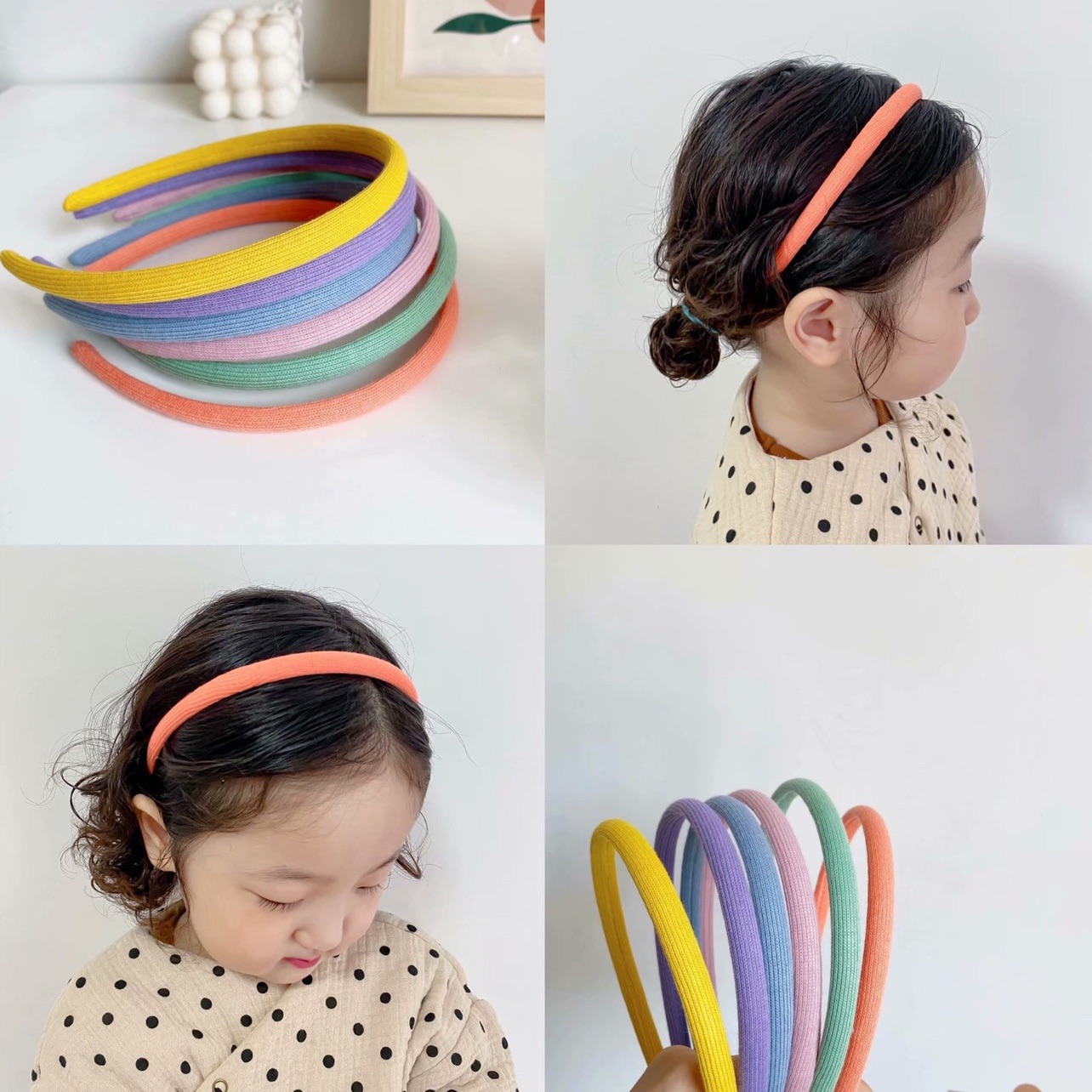 【现货】韩系发饰基础款儿童彩色细边发箍针织糖果色可爱女孩头箍