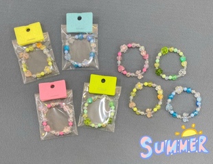 【现货】韩国pretty hairpin儿童彩色亚克力串珠可爱花朵蝴蝶手链