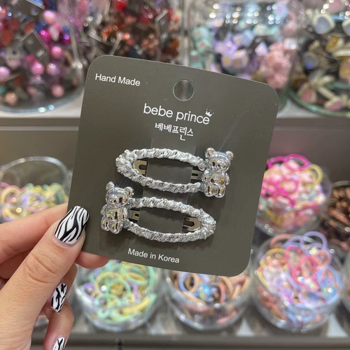 银色金属感小熊蝴蝶结发夹BB夹