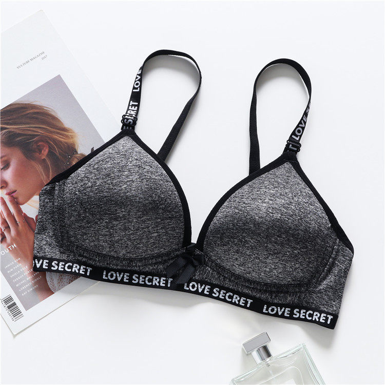 字母肩带文胸时尚少女胸罩薄无钢圈背心式吸汗舒适棉内衣聚拢上托