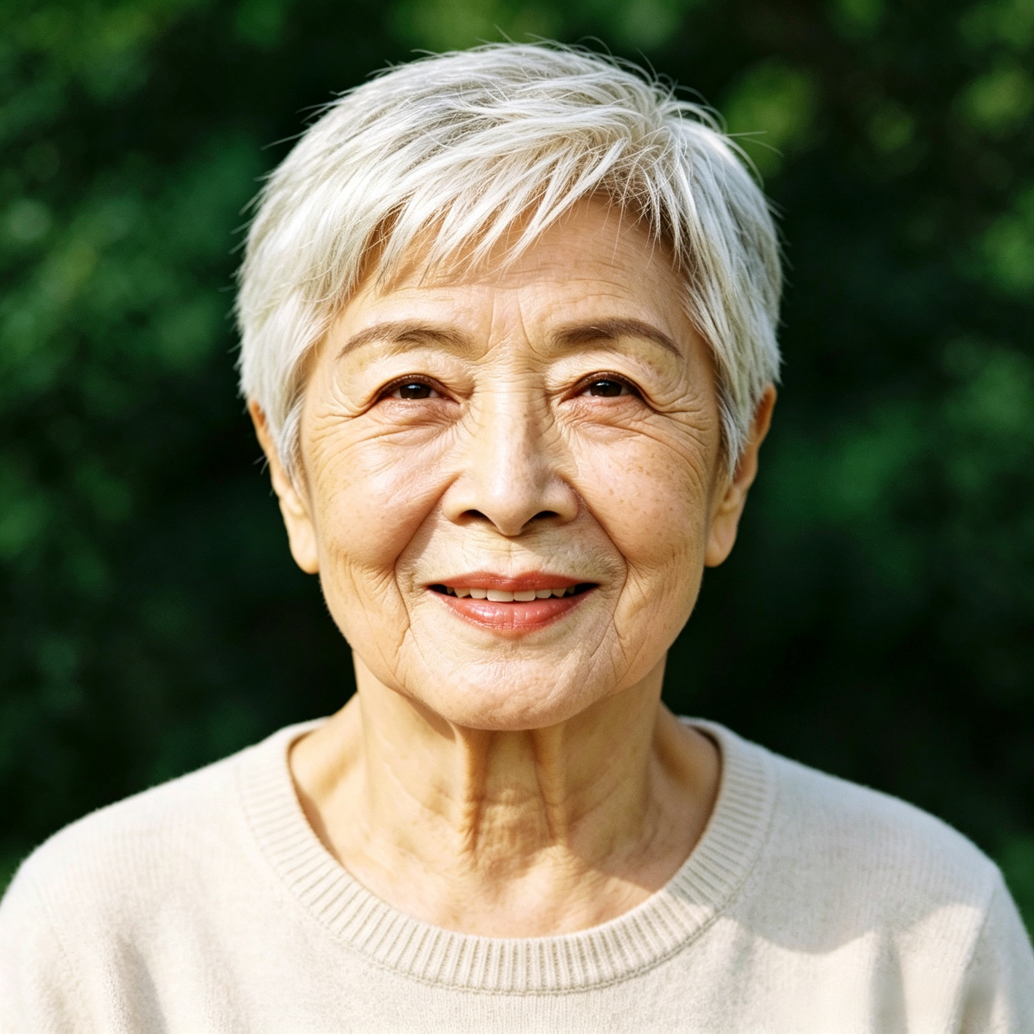 老年人假发白发假发套真发偏分斜刘海短直发气质妈妈手织顶心短发
