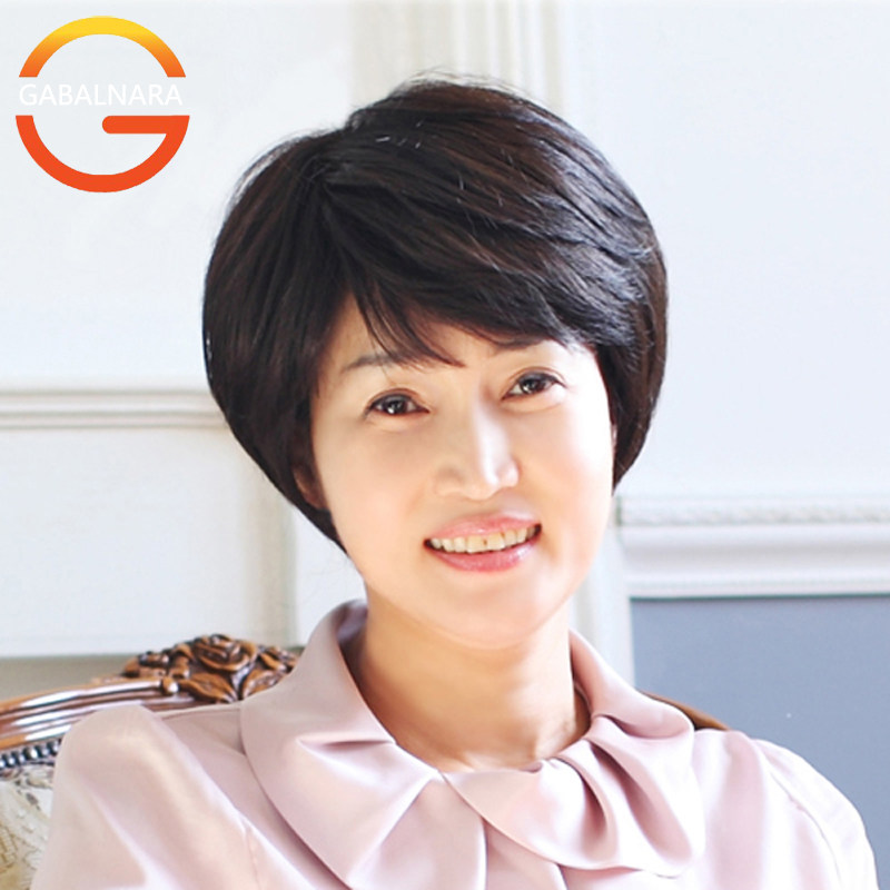 蓬松中老年假发 女 短发妈妈假发 真发假发 短发 女 时尚假发直发