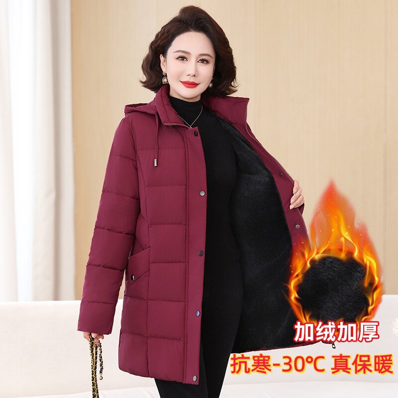 中老年羽绒棉服女中长款宽松加厚