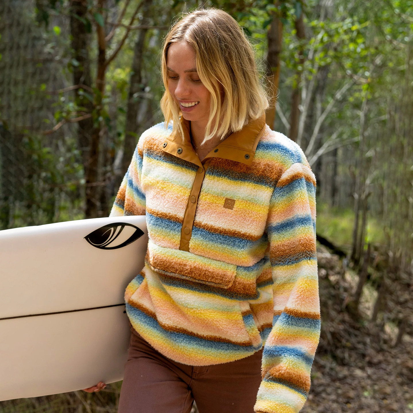【超赞单排扣】澳洲冲浪原单 秋冬 户外毛毛花色半高领上衣外套女