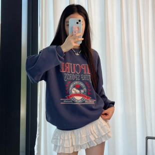 【经典毛圈】澳洲出口原单 秋装新款 纯棉薄款宽松圆领套头卫衣女