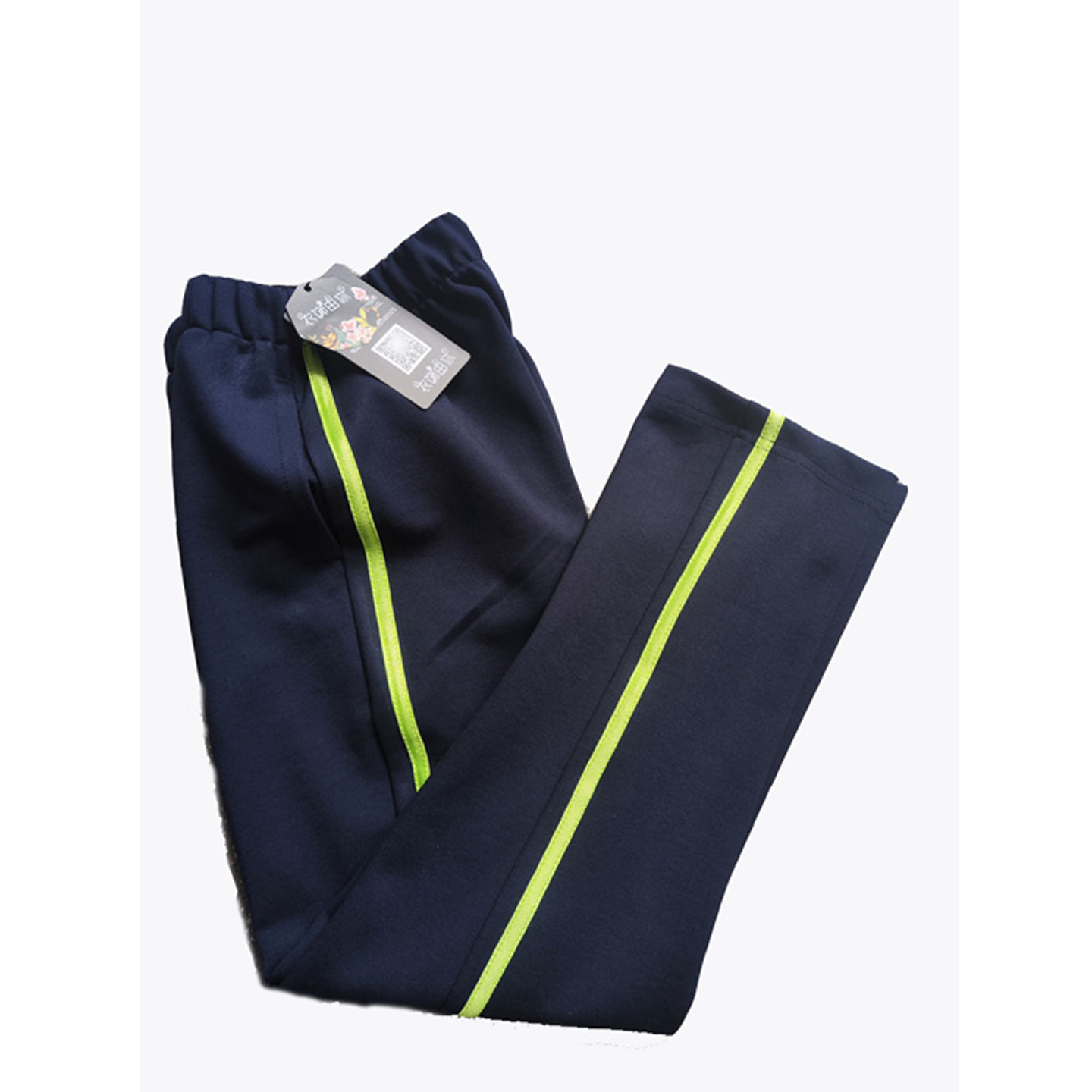 定制春夏秋季薄款藏青全棉运动1杠荧光绿浅果绿大码直筒男女长裤