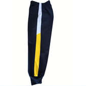 可定做中小学生校裤 松紧腰有兜 纯棉藏青色上白下黄宽杠紧口高腰裤