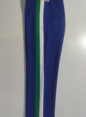 可定做中小学生男女校裤宝石蓝长裤拼接5厘米绿色白色条纹松紧腰