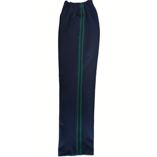 可定做中小学生男女校裤 松紧腰有兜 两道1厘米墨绿色条纹散口长裤