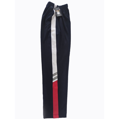 藏蓝色长裤上白下红两道反光条