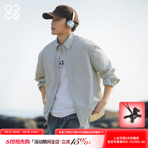 ACTUP春季美式条纹长袖衬衫