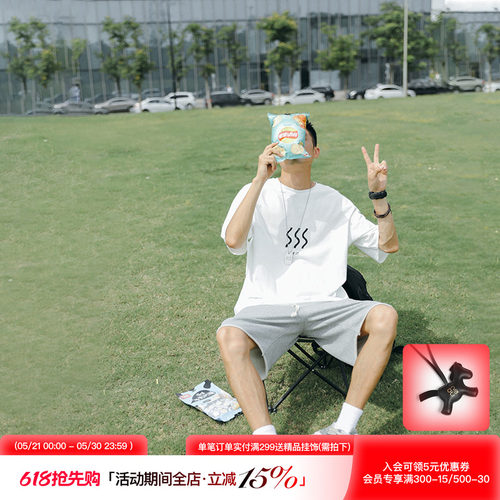 日系复古ins波浪印花学生男士t恤