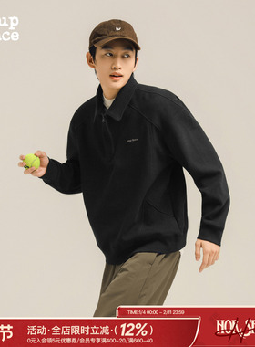 吕小虎ACTUP 美式休闲半拉链长袖POLO衫男装冬季加绒休闲翻领卫衣