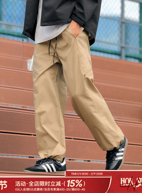 吕小虎ACTUP 格纹肌理休闲裤男士春秋青少年刺绣松紧腰阔腿长裤子