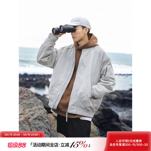 吕小虎美式宽松休闲棒球领夹克男