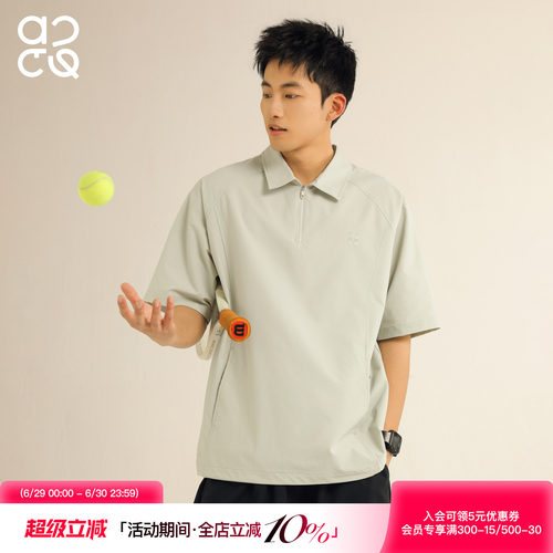 ACTUP潮牌半拉链短袖POLO衫男