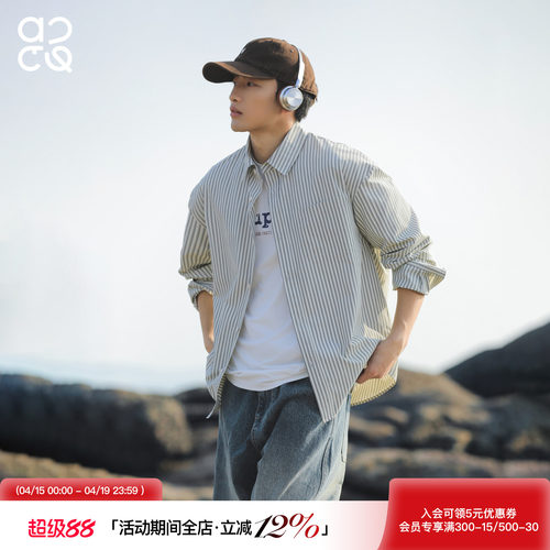 ACTUP春季美式条纹长袖衬衫