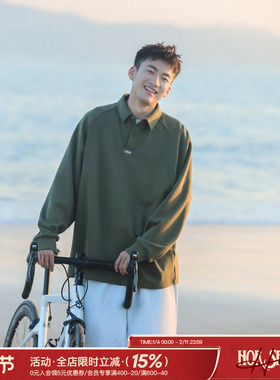 吕小虎肌理长袖Polo衫男生流行卫衣简约t恤春季新款基础百搭上衣