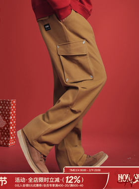 吕小虎ACTUP 冬季美式复古工装休闲裤男保暖毛呢长裤宽松直筒裤子