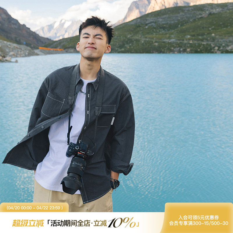 吕小虎男装一套搭配帅气长袖衬衫男青少年衬衣外套口袋工装休闲裤