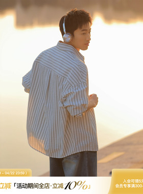 吕小虎ACTUP 泡泡纱条纹长袖衬衫男2026春季白色衬衣肌理感薄外套